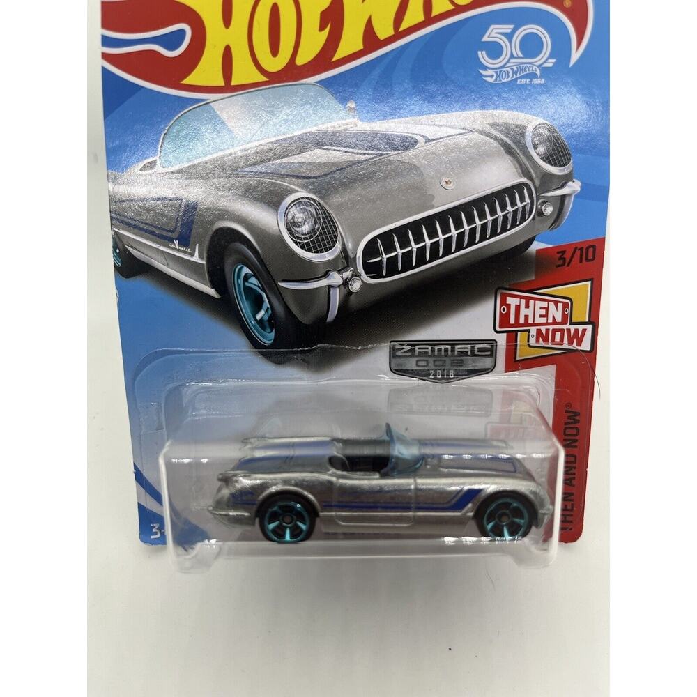 2018 Hot Wheels 50th Anniversary Then and Now '55 Chevy Corvette Silver